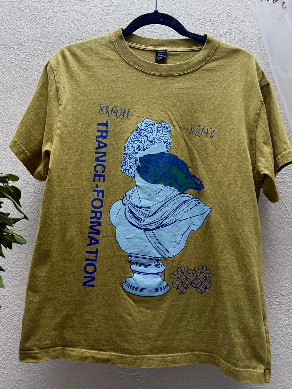 Brain Dead Olive Green Crewneck Tee with Black Neck Label